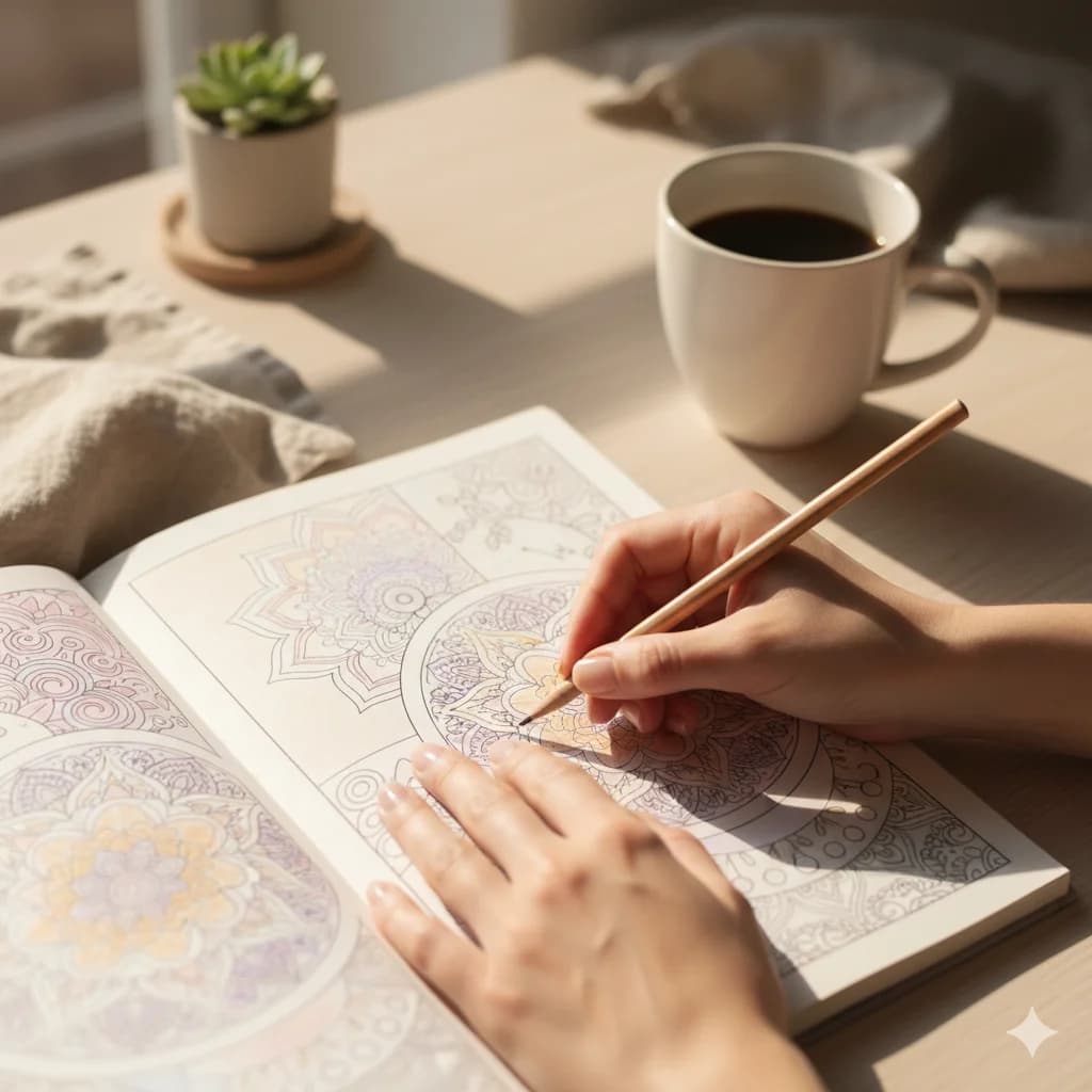 Mujer coloreando - Reducción de estrés mediante arte terapéutico